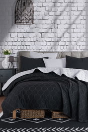 L'essentiel linge de maison Juego de Colcha Doble Negro y Gris